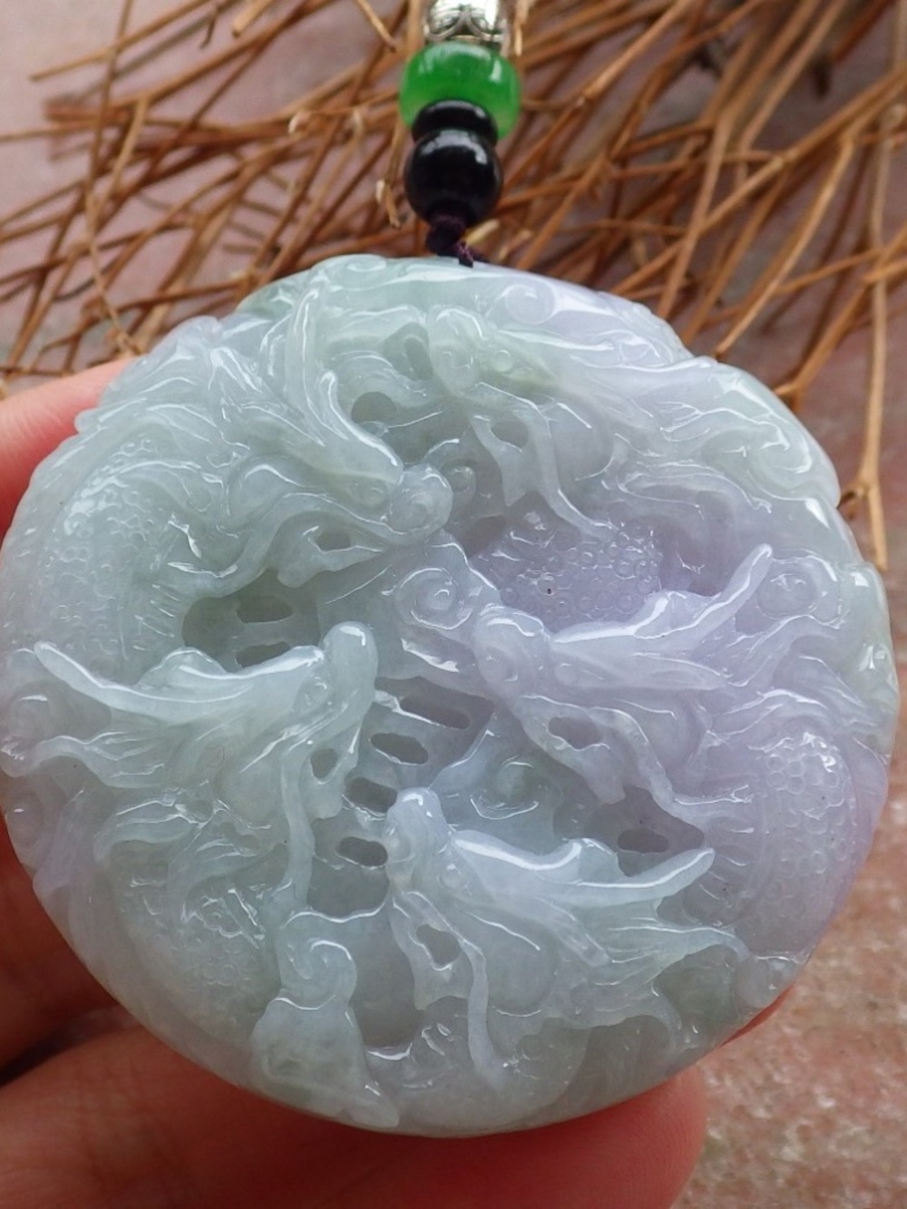 Certified Natural A Jade Jadeite 9 Dragon Spit Bead Circle Pendant Necklace